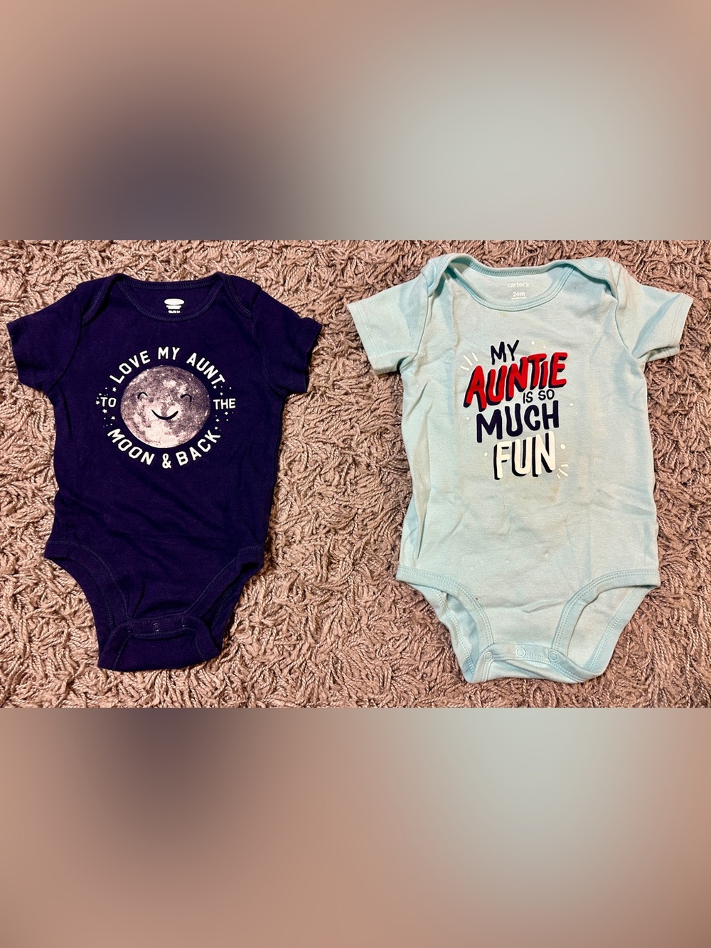 Carter's Light Blue and Navy Baby One-Pieces with Aunt Graphics